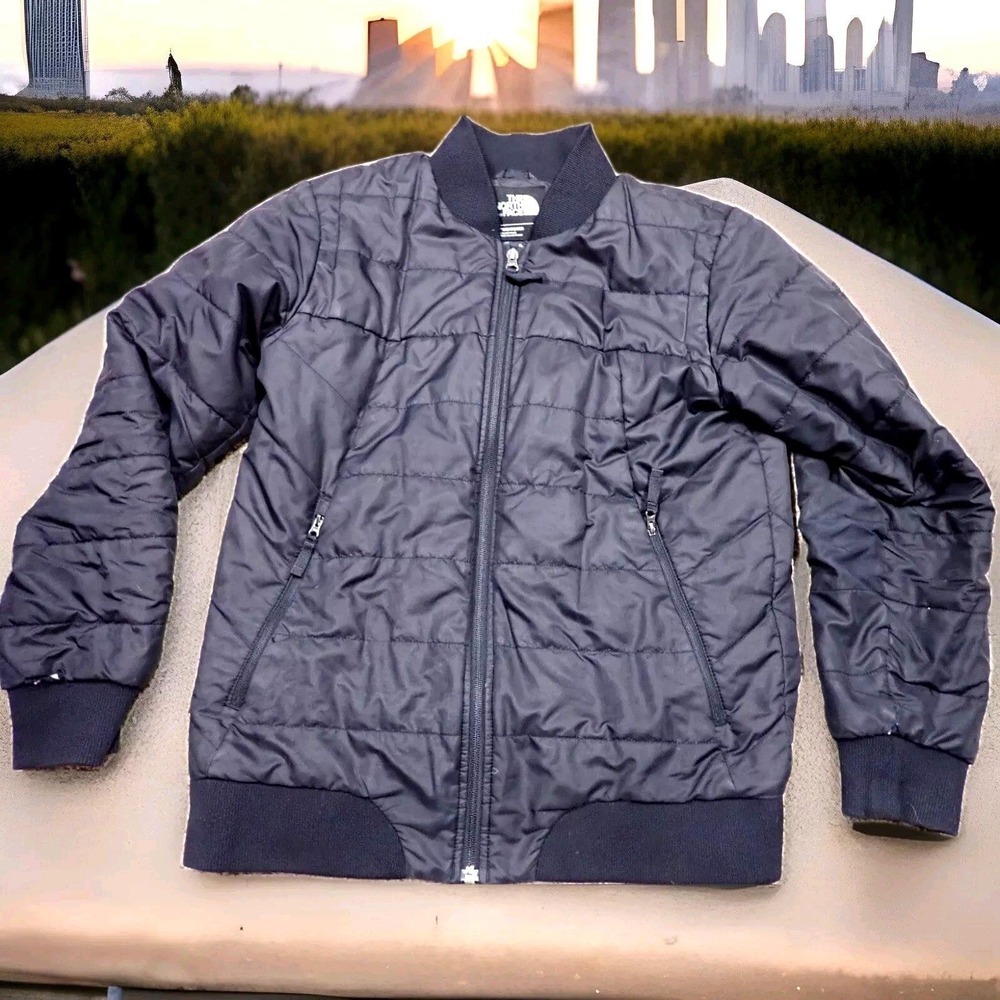 The North Face Bomber Jacket Boys XS Black Fair Quilted Full Zip Outerwear
